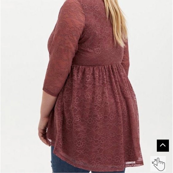 TORRID BABYDOLL ROSE SUPER SOFT SCOOP NECK LACE SLEEVE TUNIC TOP - Picture 3 of 6